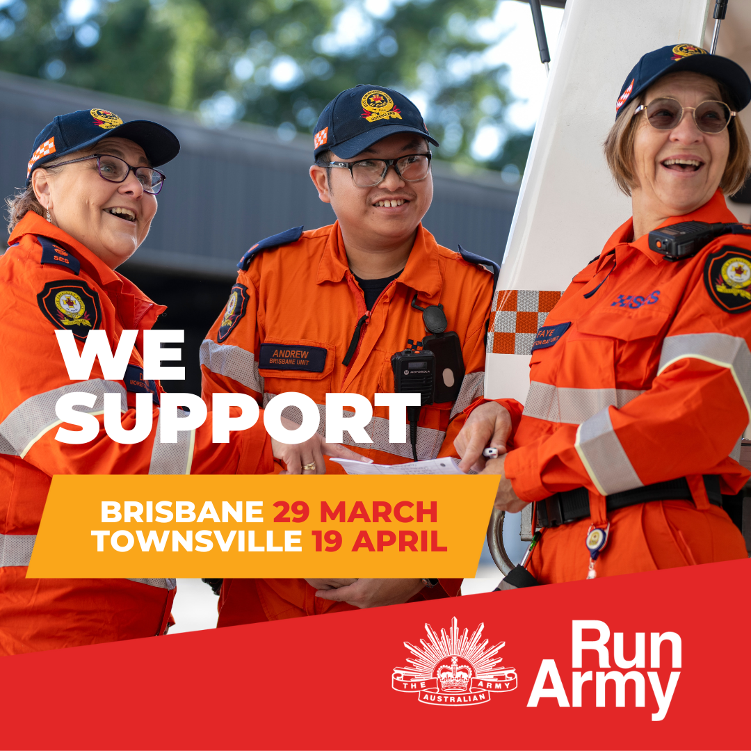 Run army we support social tile. Register today, Brisbane 29 march. Townsville 19 April.