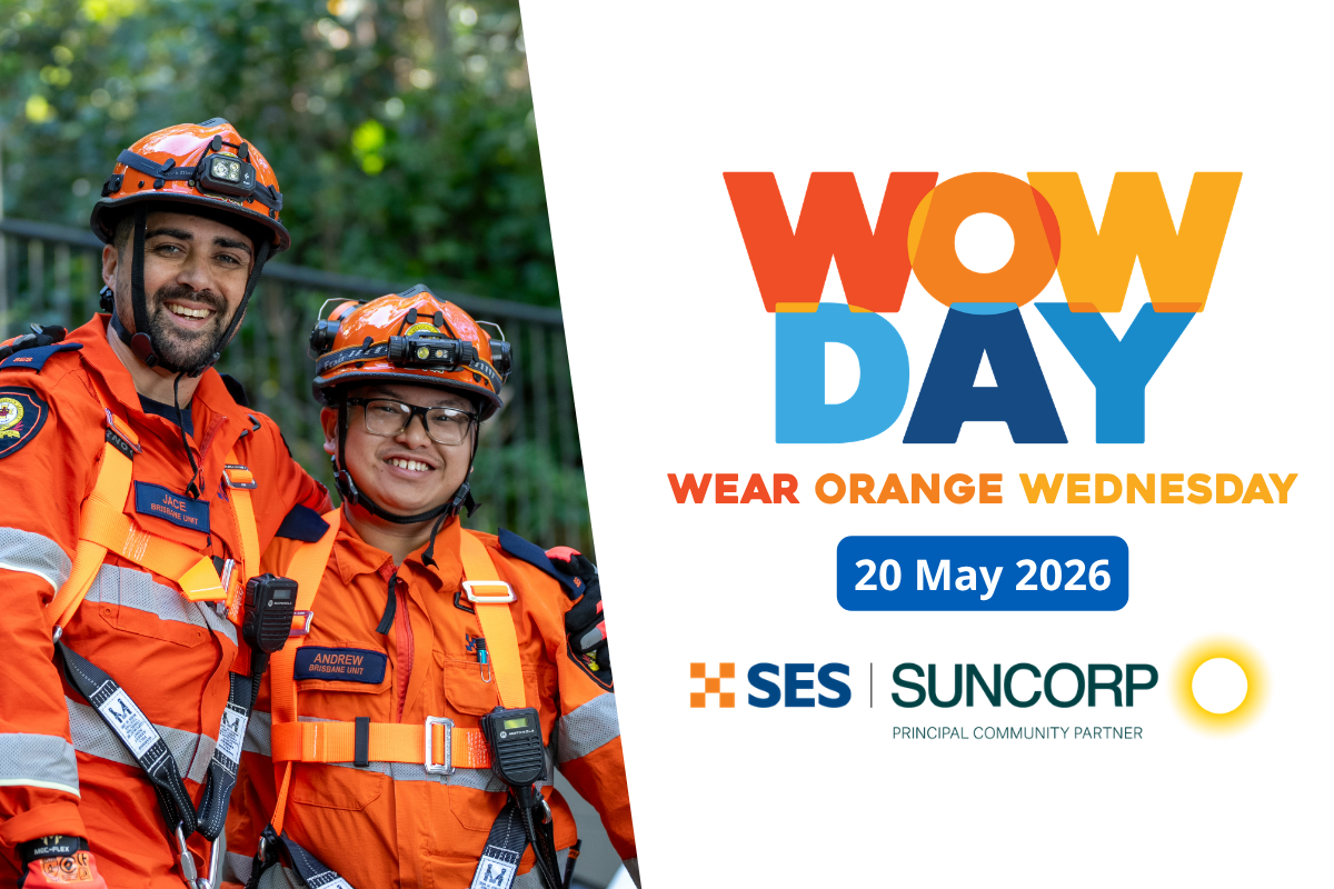 WOW Day social tile with 2 volunteers smiling.